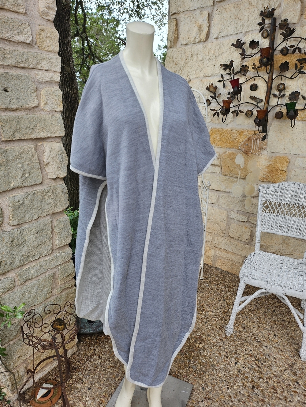 Mango Suit Grey Knit Sleeveless Duster Poncho Long Scrug Sweater One Size